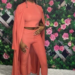 3 piece set. MuavePink, includes top, bottoms, and duster. (small,medium,large)